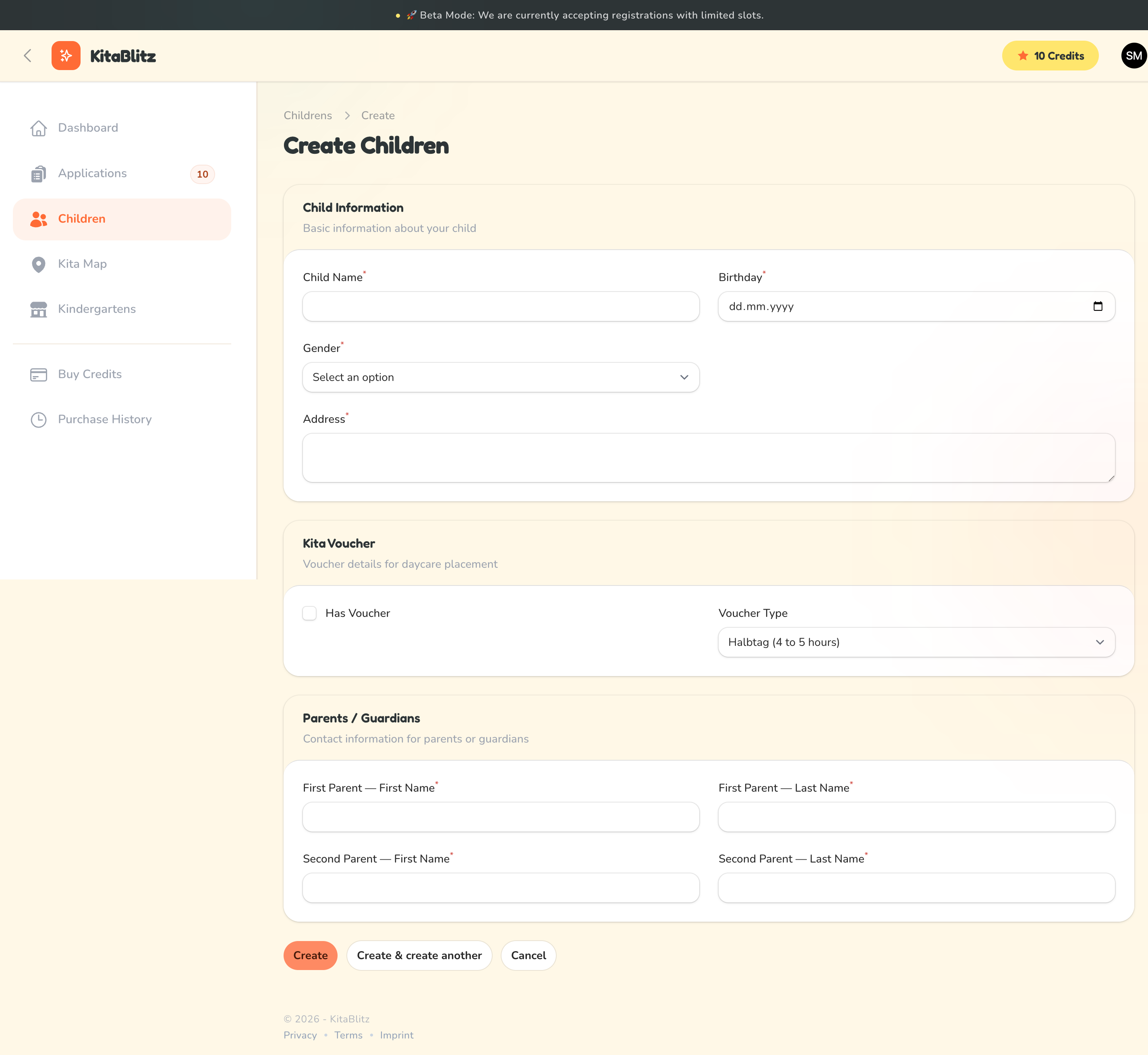 Ein neues Kinderprofil erstellen