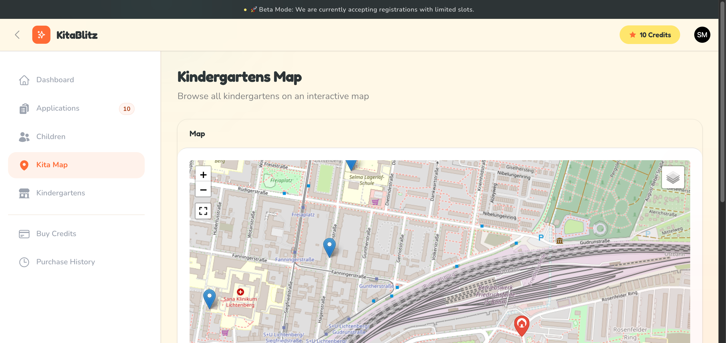 Interaktive Kita-Karte mit Kindergärten in Berlin