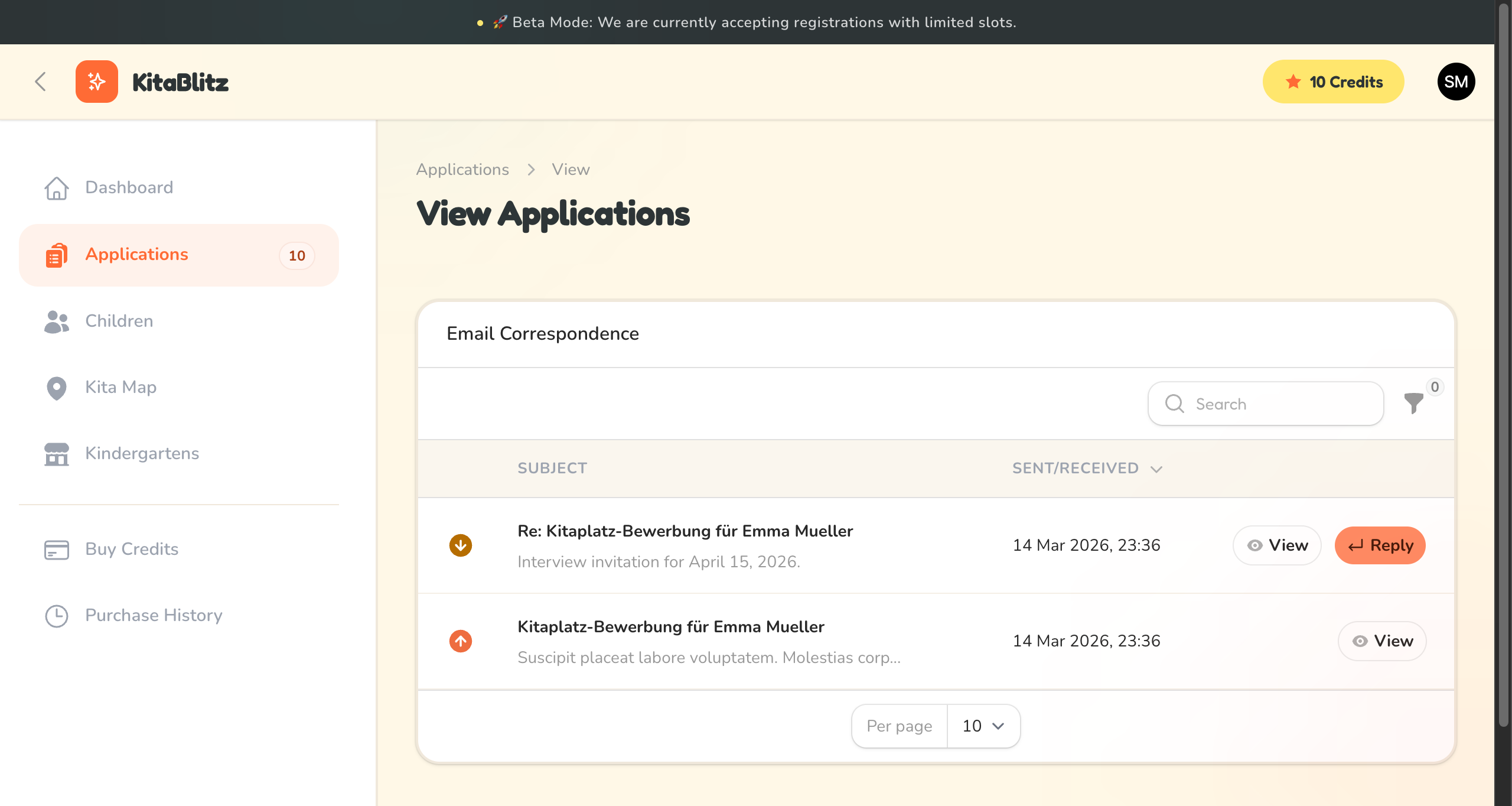 E-Mail-Korrespondenz mit einem Kindergarten